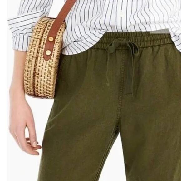 J.Crew Linen Cotton Blend Jogger Pants Drawstring Waist in Olive Green,‎ Size 4 - Picture 6 of 9
